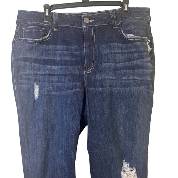 Lane Bryant Straight 18 Dark Blue Distressed Jeans Raw Hem Sexy Plus Sz Womens - Picture 3 of 9